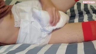 ABDL Diaper Boy Jerking Off His Big Cock In A Diaper