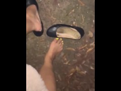 Dirty filthy soles in sweaty flats