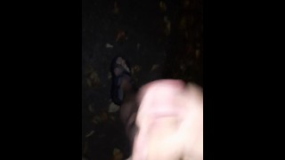 Late nacht solo masturbatie bij toegang tot het spoor met cumshot