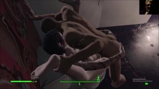 Неожиданный посетитель трахает татуированную модель в туалетной кабинке театра |Fallout 4 AAF Секс Анимация Мод