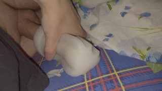 Teen guy fucks his fleshlight sextoy in bed long session