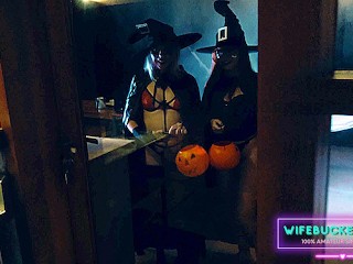 Wife Porn by Wifebucket - My wife and her surprised me for Halloween huge tits handjob
