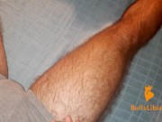 Preview 2 of Bi Solo Guy Flexing and Slapping his Thigh | Filling Condom with Cum