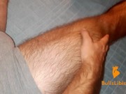 Preview 4 of Bi Solo Guy Flexing and Slapping his Thigh | Filling Condom with Cum
