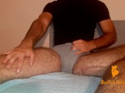 Preview 5 of Bi Solo Guy Flexing and Slapping his Thigh | Filling Condom with Cum