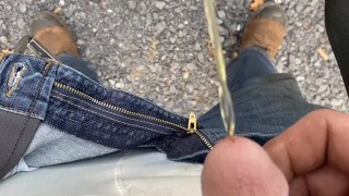 Daddy loves peeing in public any chance to play with his cock