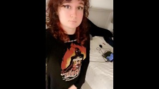 Cute trans girl with small tits plays around and cums all over herself