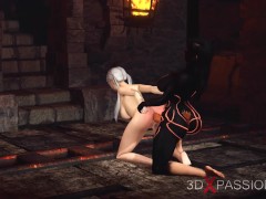 Hottest futa with a huge dick plays with a sexy horny nerdgirl in the dungeon