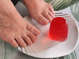 stepping on food, exclusive, foot worship, jelly