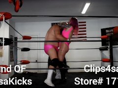 Kisa Kicks vs CJ mixed wrestling with ballbusting