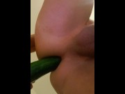 Preview 6 of she orgasms in the ass, fucks herself with a cucumber transgender girl @Mia-Emilia from behind short