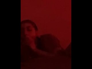 ebony blowjob, red lights, small tits, vertical video