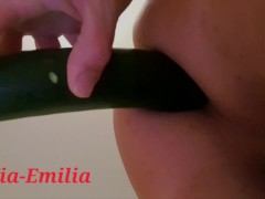 Sweet little transgirl @Mia-Emilia does it from behind in doggy style with a big eggplant and she ge