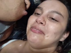 She fills her mouth with my milk