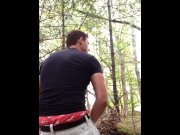 Preview 4 of I jerk-off in the woods standing up, sagging in my red AE boxers and tight UA shirt.