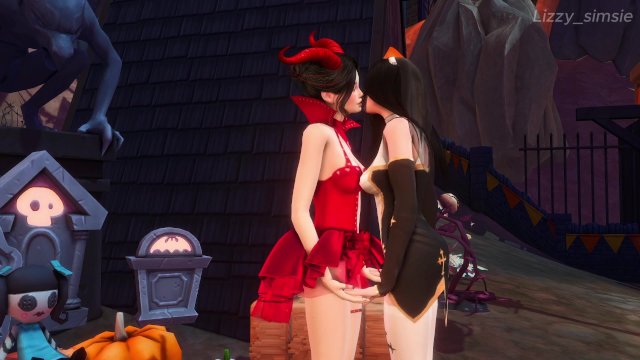 Lesbians eating out and fingering each others pussy - Halloween - sims 4 - 3D animation