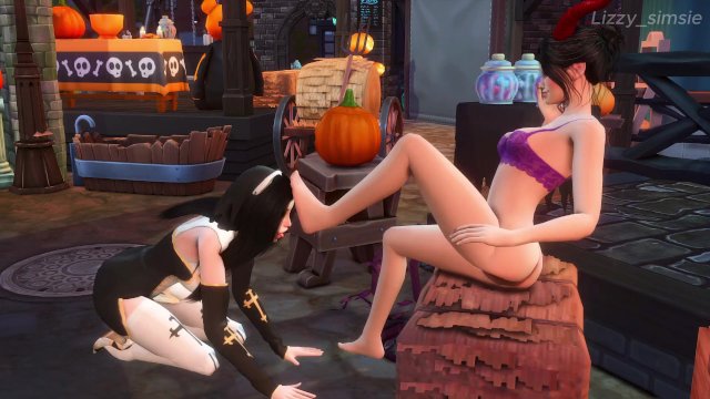Lesbians eating out and fingering each others pussy - Halloween - sims 4 - 3D animation