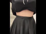 Preview 1 of BUSTY Babe STRIPS and TITTY DROP in a PUBLIC BATHROOM