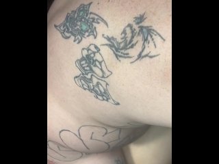 tattooed women, asian interracial, vertical video, doggy style