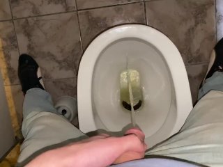 uncut cock, public toilet piss, solo male, 小便している男