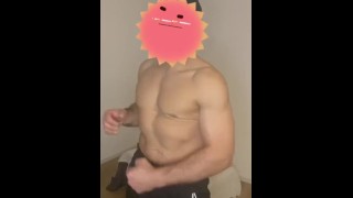 half naked man trains his arms