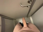 Preview 5 of 4K POV Quickie in the public bathroom. Uncut twink cumming on the cubicle wall