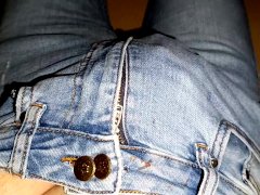 Striptease and surprisingly huge cumshots onto my torn blue jeans 😱🍌💧