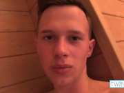 Preview 3 of Cock Craving Twink Aaron Fingers His Asshole In A Sauna!