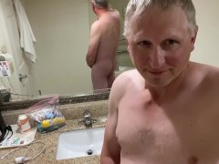 Daddy huge cock Cumshot with front and rear views tries to hit phone with cum