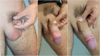 Micro penis met grote shawed ballen transformatie naar een grote lul