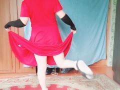 +18 Uncensored Crossdresser Mommy's Dress Dancing Nude Striptease Hot Booty Blonde Redhead Homemade