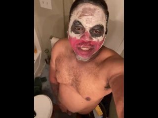 solo male, big dick, cum shot, clown