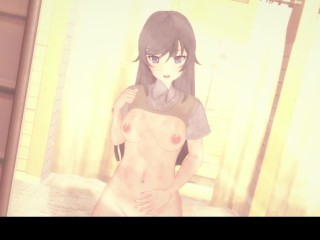 3D / Anime / Hentai, Bunny Senpai: Volwassen Mai Sakurajima Vingert Zichzelf in De Openbare Badkamer (POV)