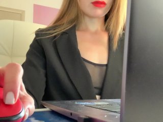 office, red lips, nipple play, mom