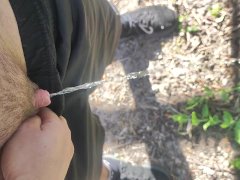 FTM peeing in nature thick little dick