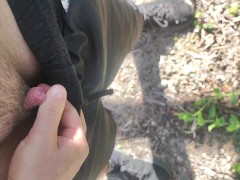 FTM peeing in nature thick little dick