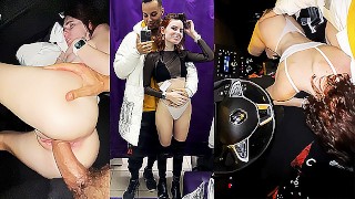 Sexe dur en public dans la voiture après la cabine d’essayage avec creampie