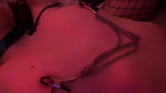 Femdom over demon slave, fucked with dildo and wearing nipple clamps - YourSofia