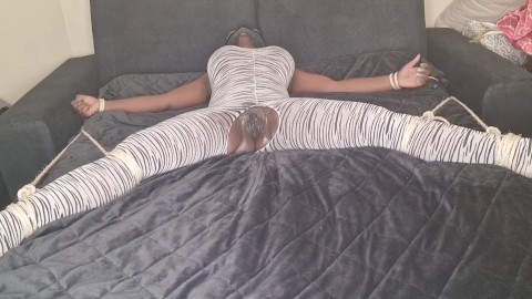 Black Girlfriend Tied up to the Bed with Ropes - Pussy Massaged and Finger Fucked untill Orgasm 💦