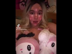My boobs are too big for TikTok so I had to use my melody plushies to cover up my big massive boobs