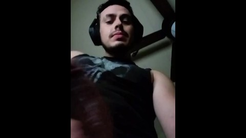 Latin shows off cock dripping in cum