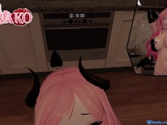 CAT GIRL cosplays a SUCCUBUS for Halloween!!! She POSES and WIGGLES for you to CUM in her MOUTH!!!