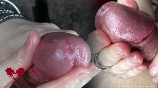 Een geile pik behandeling. Close-up van de orgasme controle.