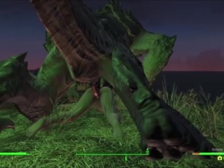 Deathclaw Alongamento Esguichando Vagina Dogstyle | Fallout 4 Mods Animação Sexual