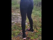 Preview 2 of she pees in her jeans on a highway rest area (full video)