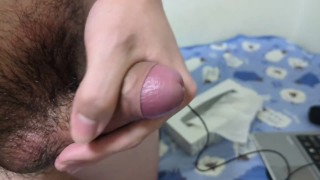POV big dick slow-mo masturbation cumshot after magic wand and fleshlight toys, moaning catboy