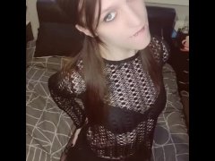 Tgirl vampire strips and plays with dildo