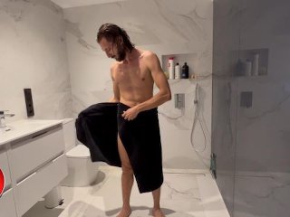 pissing, shower, muscular men, naked men shower