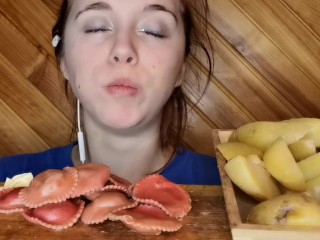 ASMR Mukbang 喂食主义馄饨红