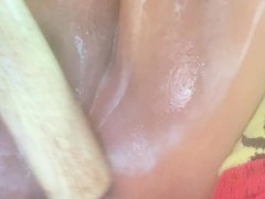 toy bat in my gaping creamy pussy